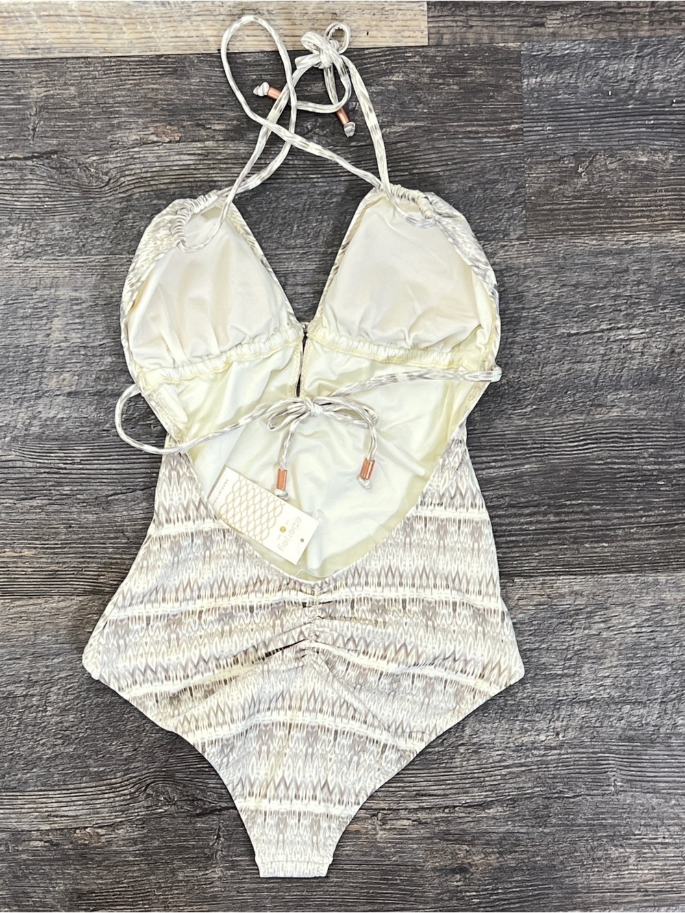 NWT Eberjey Suki Earth Shadow Sage Cream One-Piece Swimsuit size small S B88 - Picture 7 of 7